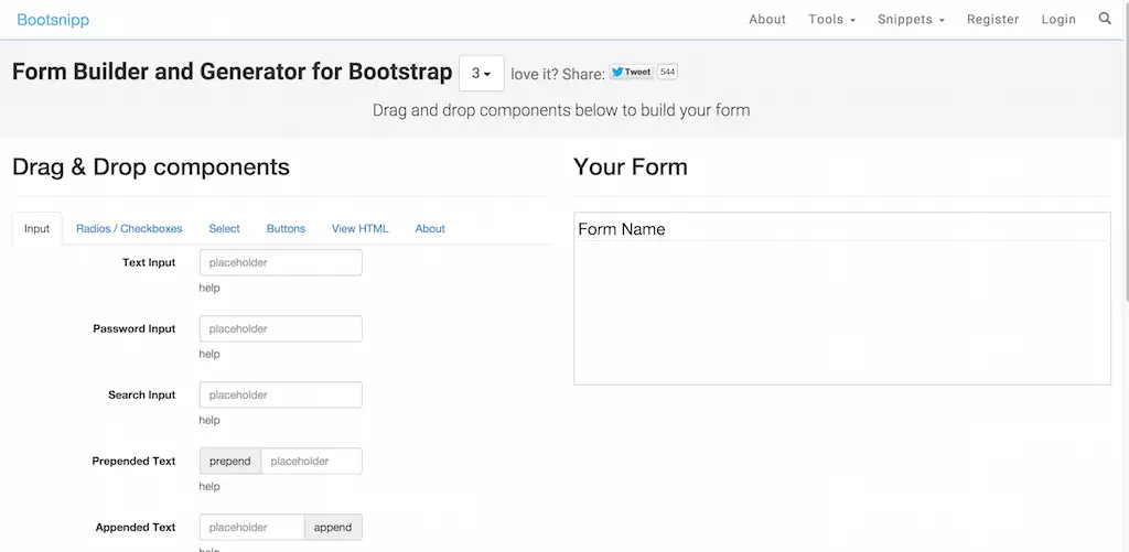 Générateur et générateur de formulaires CSS Bootstrap Bootsnipp.com