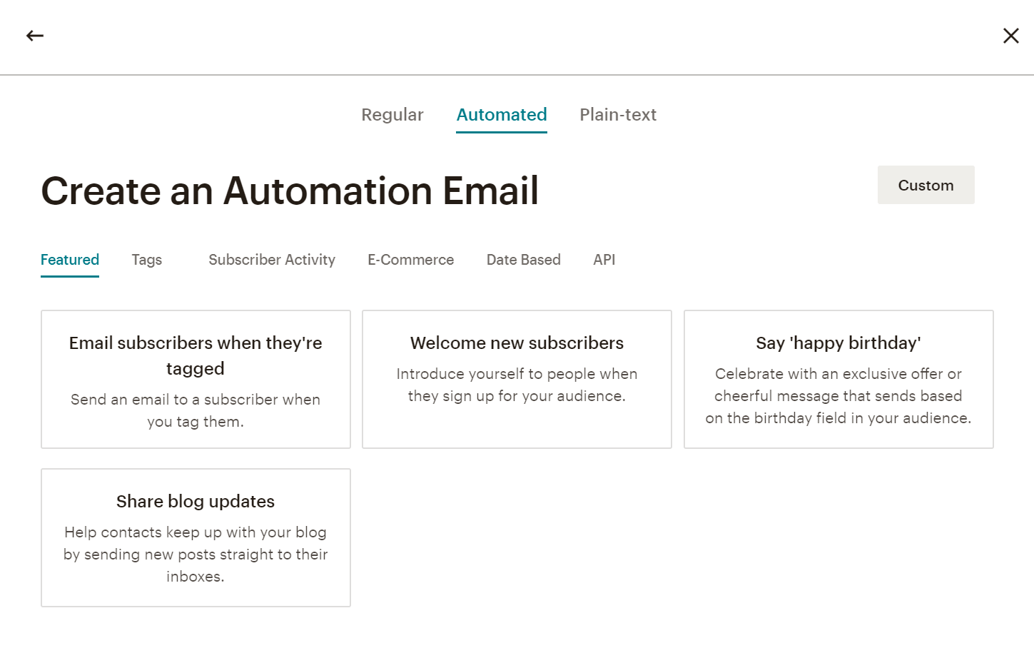 Fonctionnalités d'automatisation de Mailchimp.