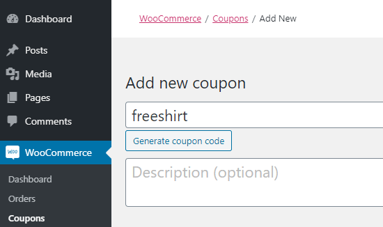 Saisie d'un code pour votre coupon cadeau gratuit - nous avons utilisé le «freeshirt» pour le nôtre