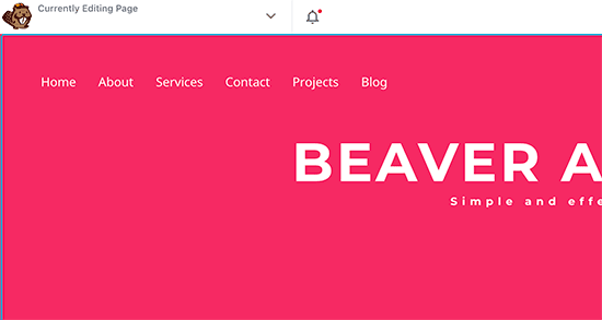 Aperçu d'un menu de navigation personnalisé ajouté avec Beaver Builder