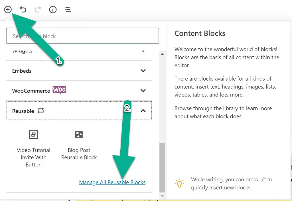 Comment accéder à l'interface de gestion des blocs réutilisables WordPress