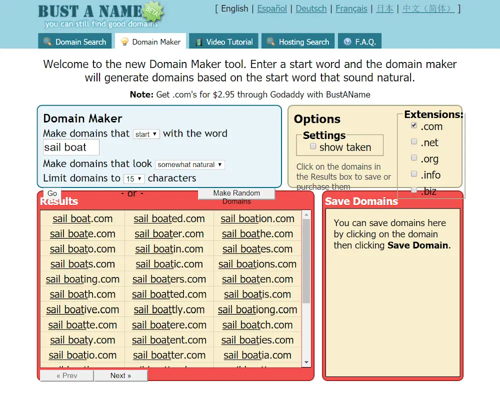 Bust A Name Domain Maker