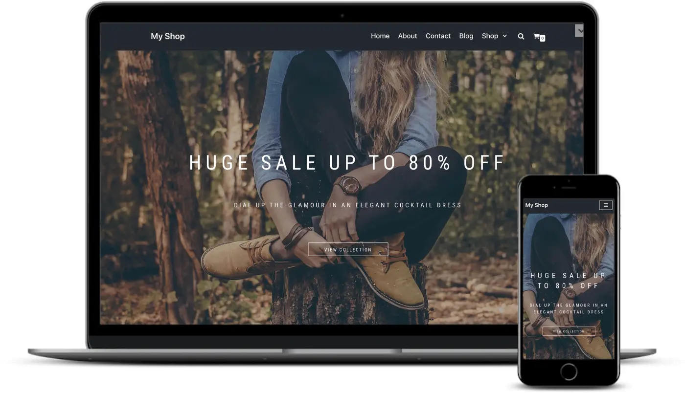 meilleurs thèmes WooCommerce gratuits: le site de démarrage de Neve Shop sur ordinateur et mobile.