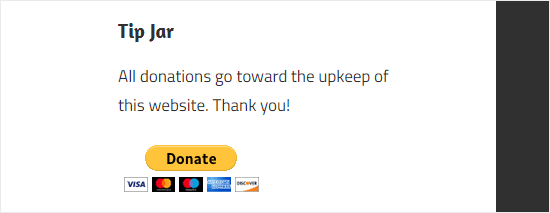 Un exemple d'un pot de conseils créé à l'aide du plugin PayPal Donations