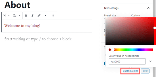 Choisir une couleur de texte personnalisée pour votre bloc
