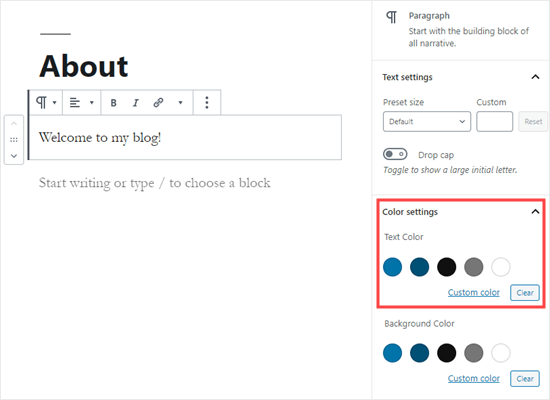 Choisir une couleur de texte pour tout le bloc dans WordPress
