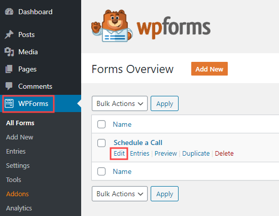 Modification d'un formulaire que vous avez déjà créé dans WPForms