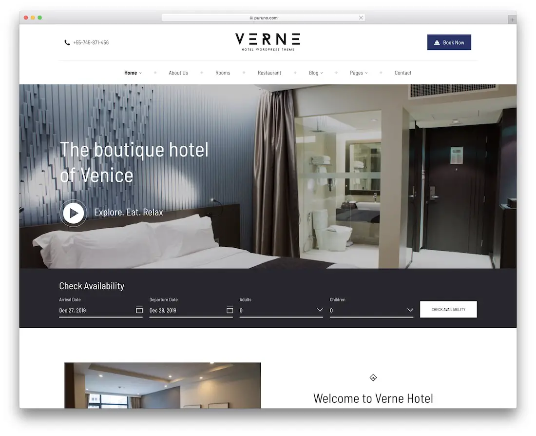 Thème WordPress pour réservation d'hôtel à Verne