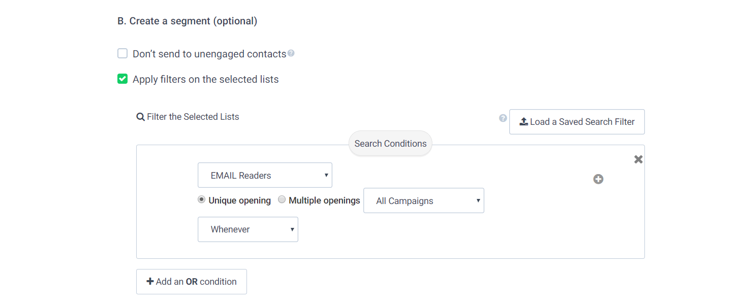 Appliquer des paramètres de segmentation à votre diffusion d'e-mails.