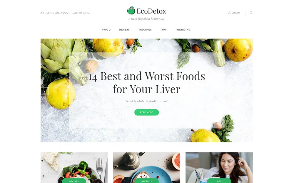 EcoDex - Site Web du blog Fresh Food pour un thème WordPress de mode de vie sain