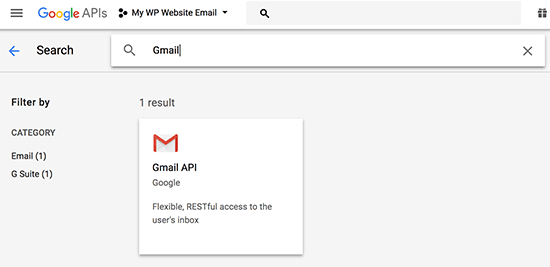 Sélectionnez l'API Gmail