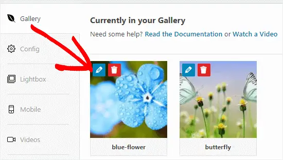Cliquez sur le bouton Modifier pour modifier une image dans votre galerie