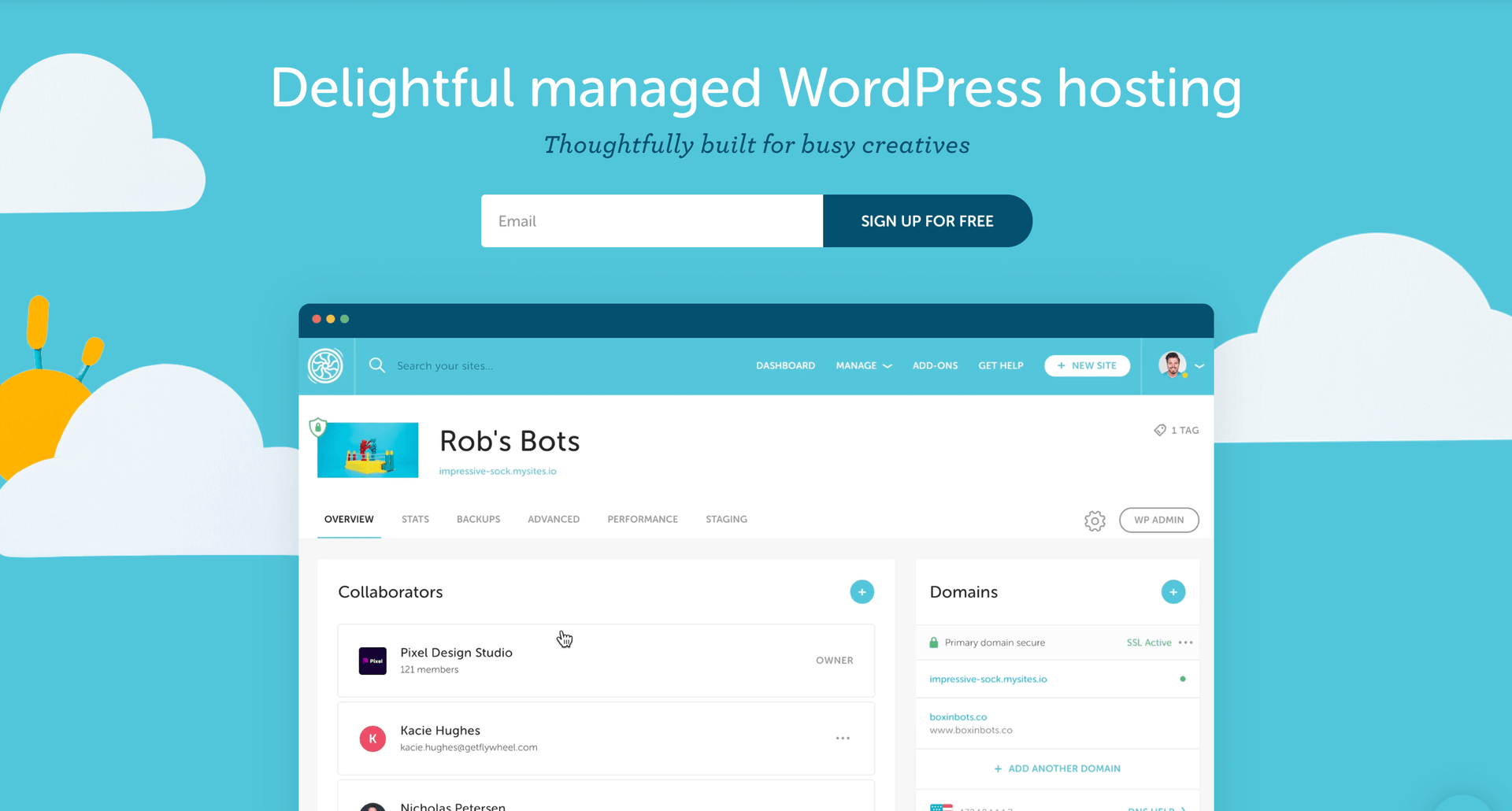 Le meilleur hébergement WordPress pour les débutants: la page d'accueil de Flywheel.