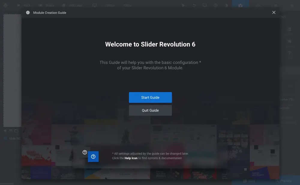 Slider Revolution Welcome Message