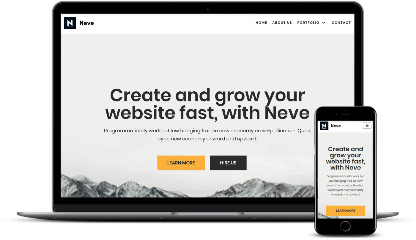 Neve est l'un des meilleurs thèmes WordPress réactifs vus sur bureau et mobile.