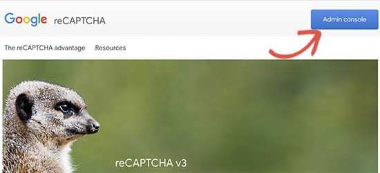 console d'administration reCAPTCHA