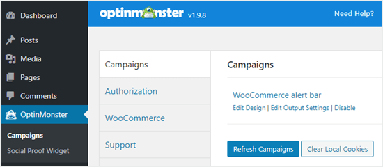 Actualisez votre liste de campagnes dans le tableau de bord WordPress