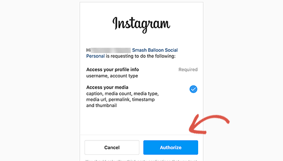 Autoriser le compte Instagram