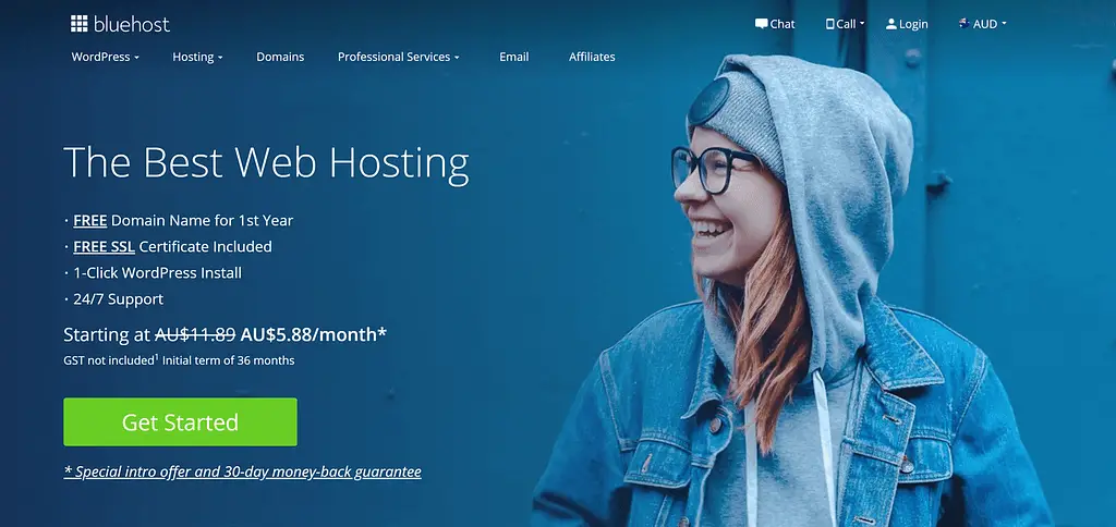 Bluehost propose l'hébergement Web en Australie