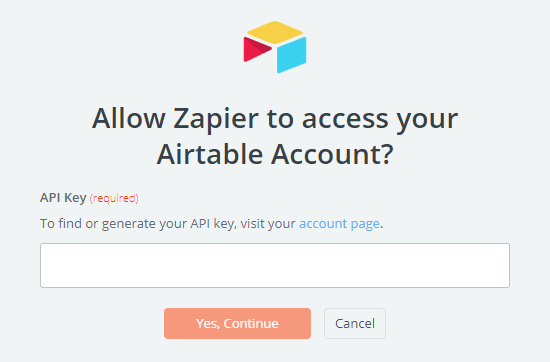 Entrez votre clé API Airtable
