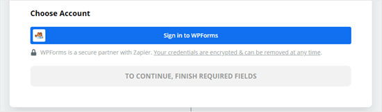 Cliquez sur le bouton pour vous connecter à WPForms