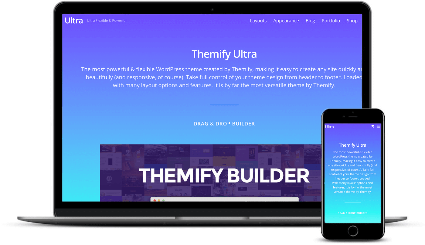 Themify Ultra sur ordinateur et mobile.