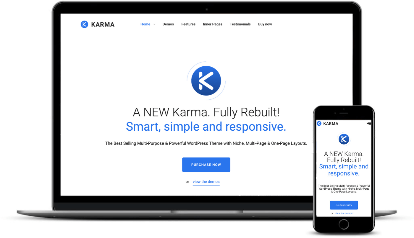 Pour être l'un des meilleurs thèmes WordPress réactifs, il doit bien paraître sur le bureau et le mobile comme Karma.