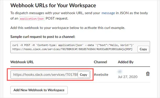 Getting the URL for your webhook