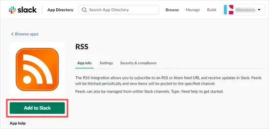 Adding the RSS app to your Slack workspace