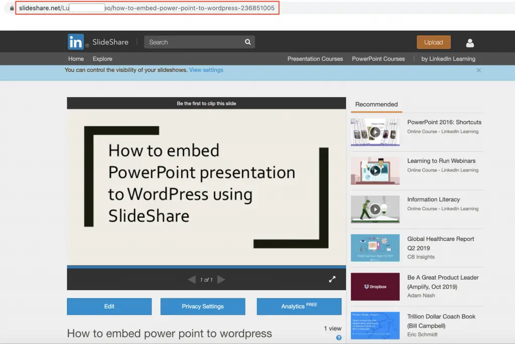 Incorporer la présentation PowerPoint WordPress