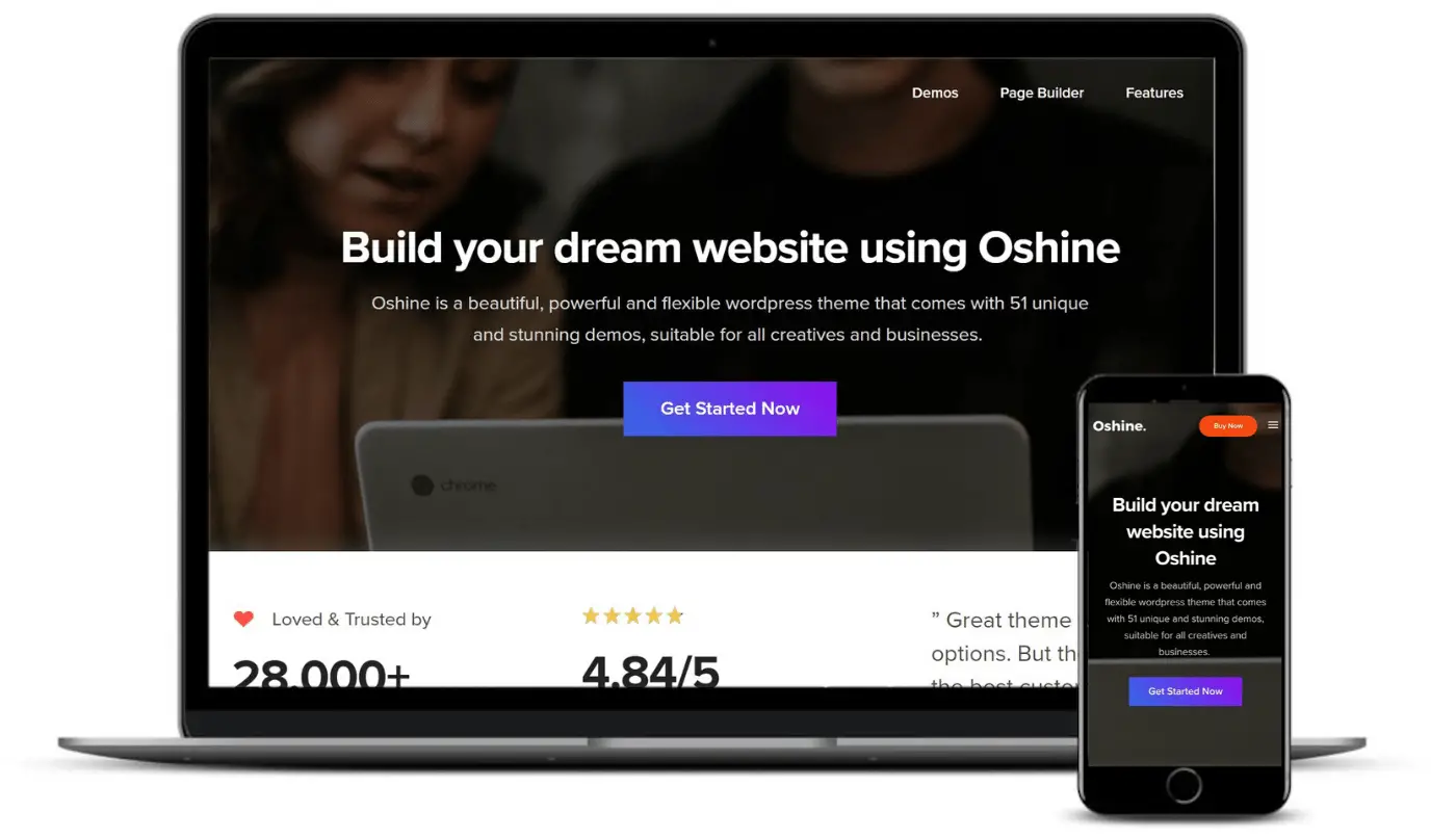Créez un site de portfolio WordPress avec Oshine sur ordinateur et mobile.