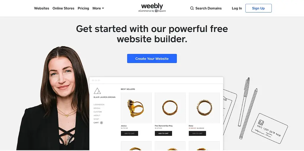 La page d'accueil de Weebly