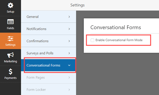 Enabling conversational form mode for your questionnaire form
