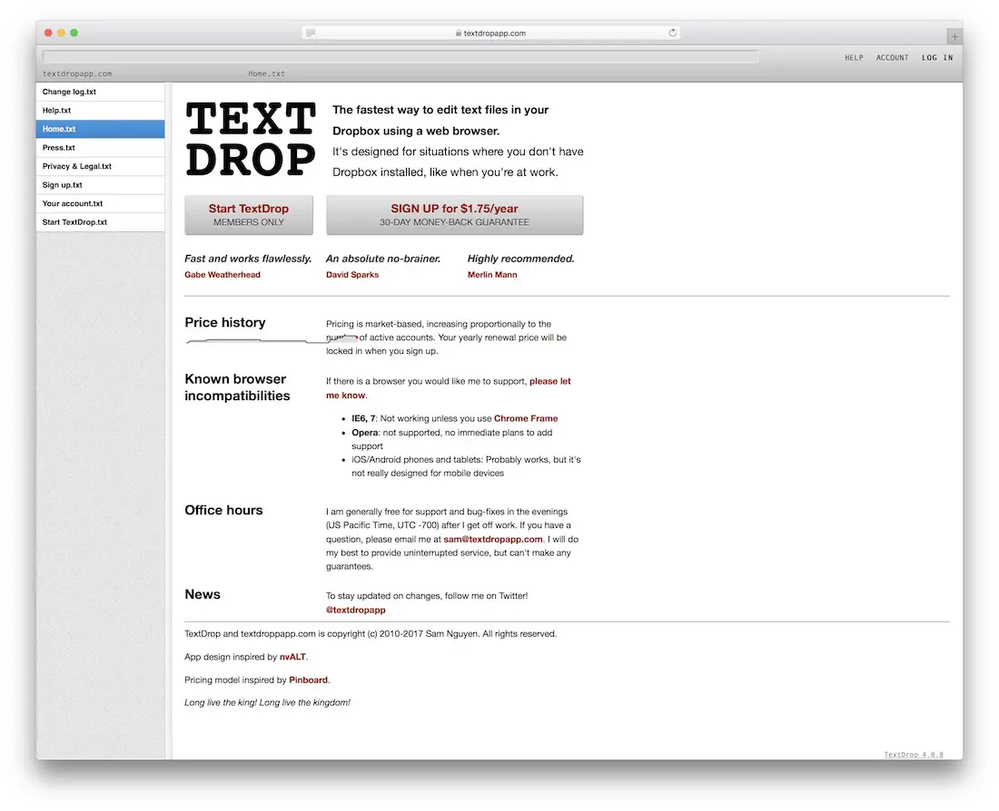 outil d'édition de texte textdrop dropbox