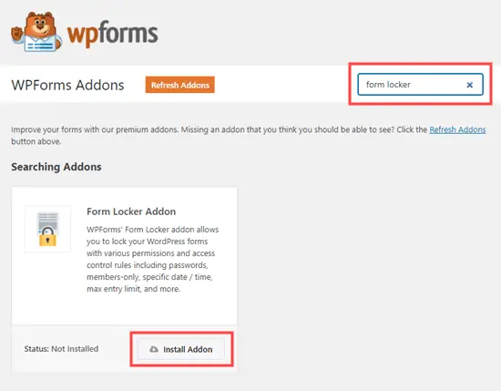 Installation de l'addon Form Locker pour WPForms