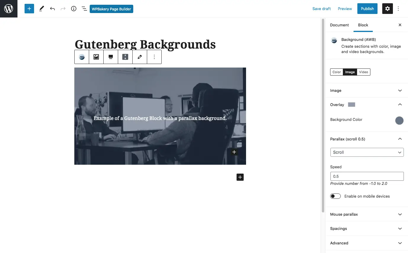 Arrière-plans WordPress avancés Paramètres de Gutenberg