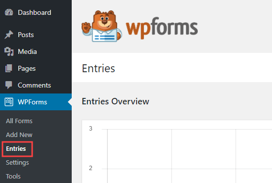 La page Entrées pour WPForms dans l'admin WordPress