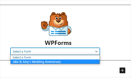 Sélection du formulaire RSVP dans la liste déroulante WPForms