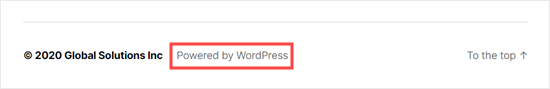 Le texte et le lien `` Powered by WordPress '' dans le thème Twenty Twenty