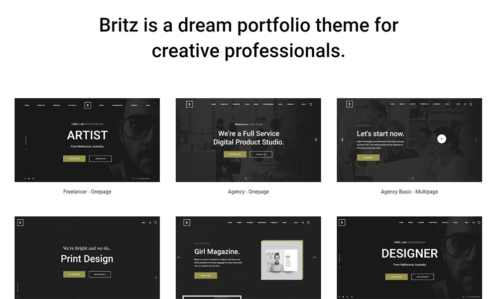Britz - Thème WordPress minimal Onepage et Multipage Portfolio