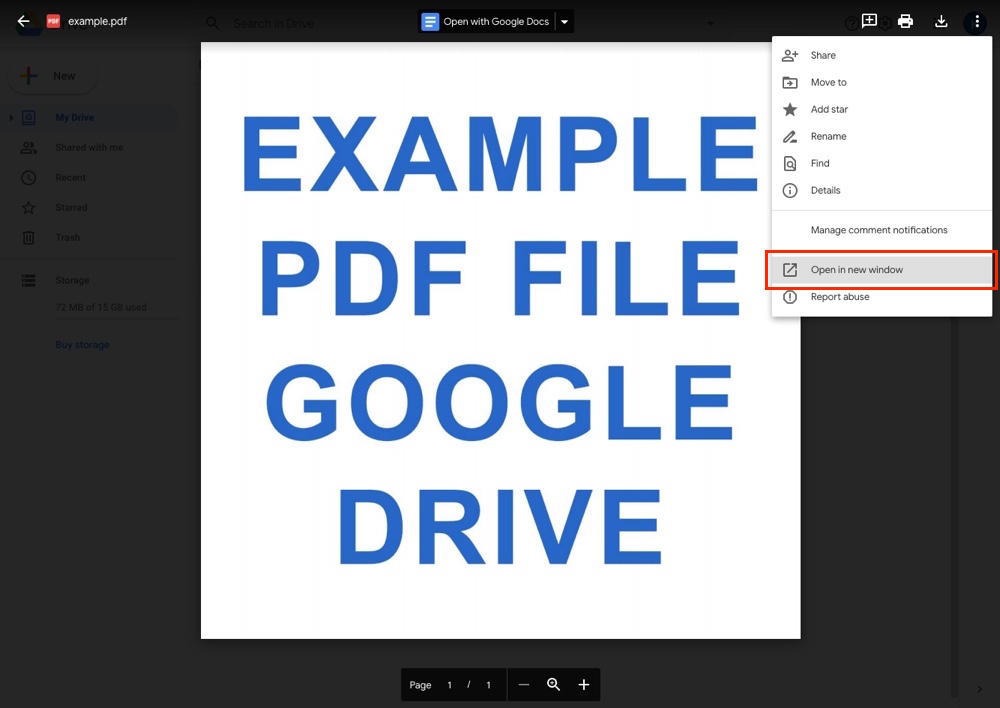 Google Drive: ouvrir le PDF dans une nouvelle fenêtre