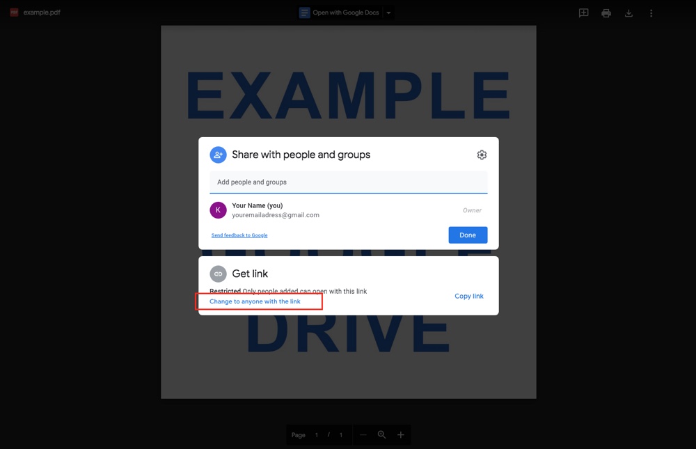 Google Drive: partager les paramètres