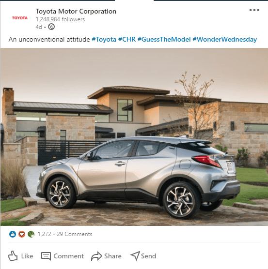 Toyota publie une photo sur Linkedin