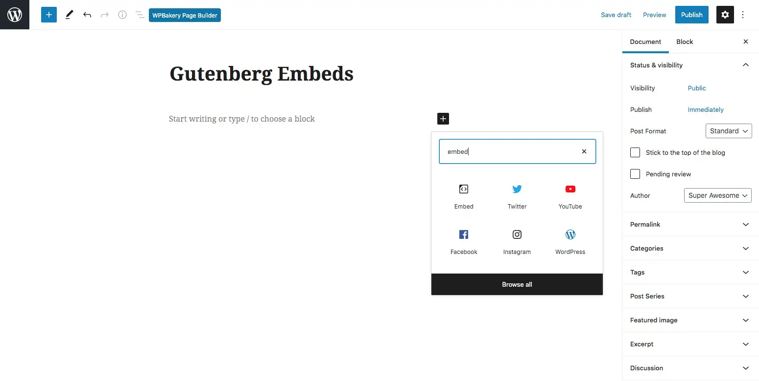 WordPress oEmbed dans Gutenberg