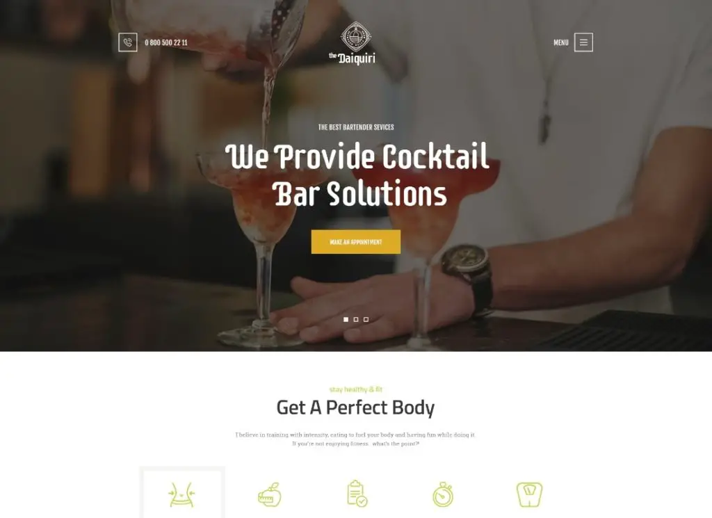 Daiquiri |  Thème WordPress pour les services de barman et les cocktails de restauration