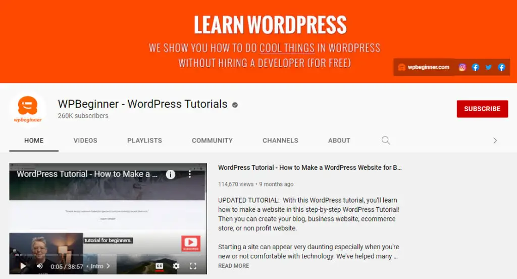 10 meilleures chaînes YouTube du didacticiel WordPress à s'abonner maintenant 2