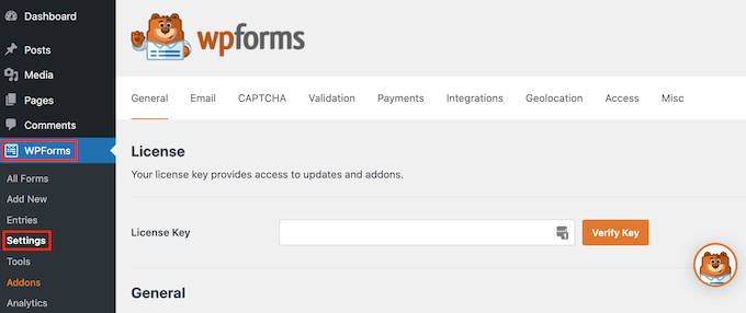 Ajout d'une clé de licence au plugin de création de formulaires WPForms
