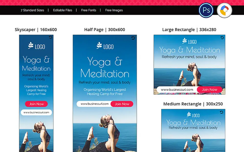Services professionnels | Bannière animée d'annonces de yoga et de méditation