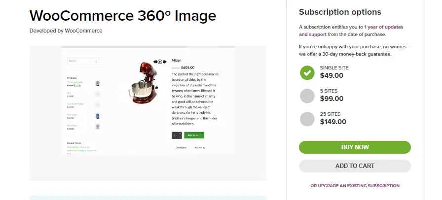 capture d'écran des images 360 degrés WooCommerce