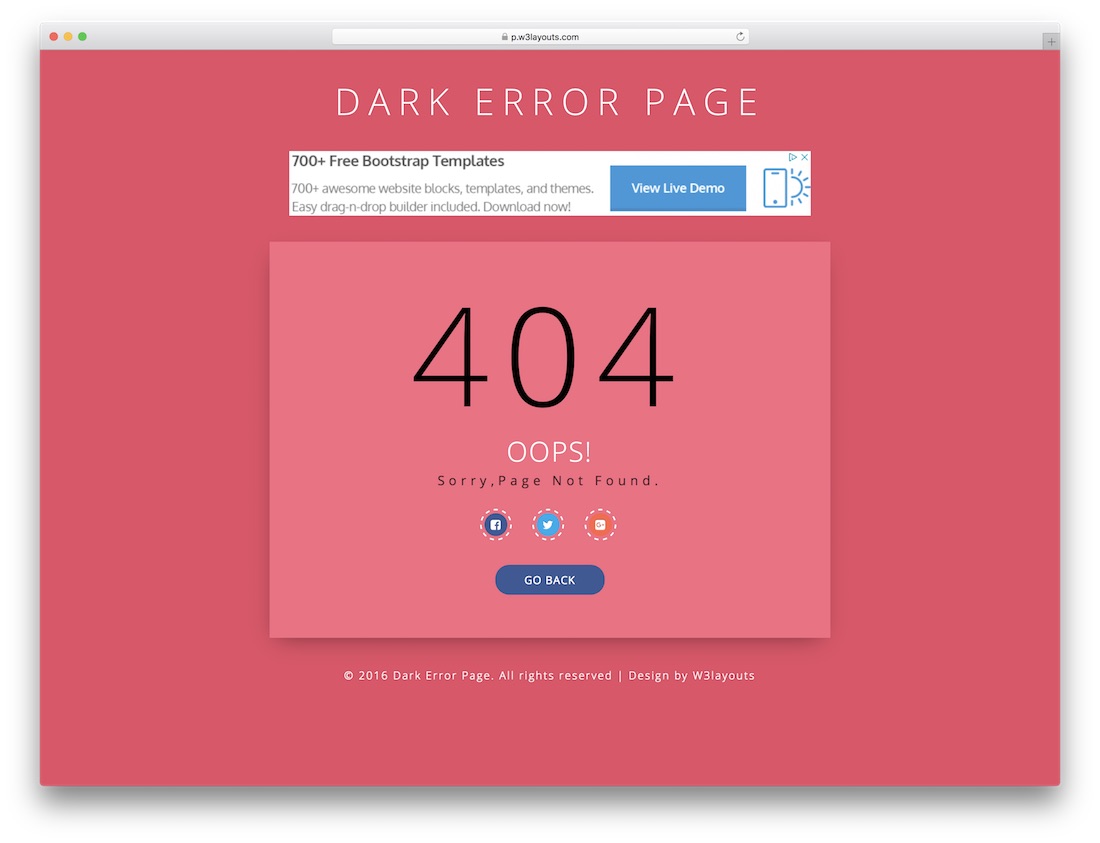 modèle de page d'erreur 404 gratuit sombre